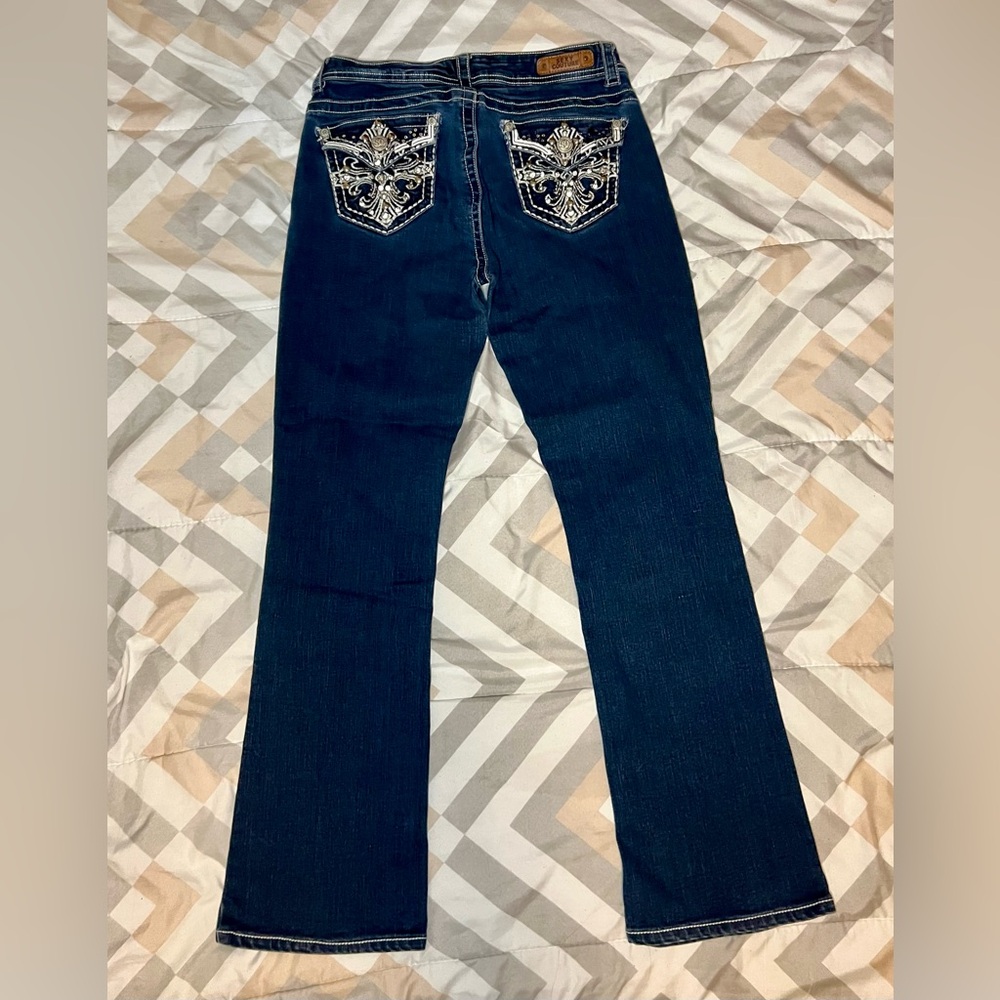 Sexy Couture Women's Blue Jeans with Embroidery and Rhinestone Details